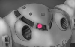  gundam gundam_0080 mecha monochrome no_humans simple_background solo upper_body z&#039;gok z&#039;gok-e 