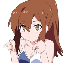  animated animated aoyama_nanami bouncing_breasts breasts brown_eyes brown_hair chuunibyou_demo_koi_ga_shitai! female looping_animation non-web_source parody pointing ponytail sakura-sou_no_pet_na_kanojo sidelocks simple_background solo sparkling_daydream upper_body white_background 