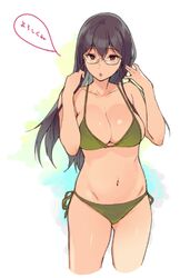  :o bikini black_hair breasts cleavage collarbone commentary_request cowboy_shot cropped_legs female glasses green_bikini huge_breasts long_hair looking_at_viewer navel official_art red_eyes sakuramachi_touko sasamori_tomoe semi-rimless_eyewear side-tie_bikini_bottom solo succubus_stayed_life swimsuit translated under-rim_eyewear white_background 