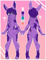  anthro blue_ear_ring blue_eyes fur hair hi_res lagomorph leporid male mammal model_sheet mottled noctus purple_body purple_fur purple_hair rabbit siobun solo 