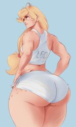  1girls apple_butt applejack_(mlp) ass blonde_hair clothes curvy dat_ass female female_only freckles friendship_is_magic from_behind green_eyes hair hands_on_hips huge_ass human humanized long_hair looking_back my_little_pony ponytail pose shorts simple_background smooth_skin solo standing sunnysundown tank_top thick_thighs tied_hair 