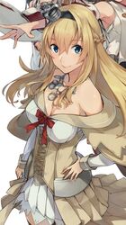  bad_id bad_twitter_id blonde_hair blue_eyes braid breasts corset cowboy_shot cropped crown dress female flower half_up_braid hand_on_own_hip highres jewelry kantai_collection konishi_(koconatu) large_breasts long_hair long_sleeves mini_crown off-shoulder_dress off_shoulder official_art red_flower red_ribbon red_rose ribbon rose smile solo thighhighs third-party_edit third-party_source warspite_(kancolle) white_background white_dress white_thighhighs 