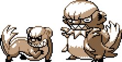  brown_theme commentary english_commentary evolutionary_line full_body gumshoos monochrome no_humans pat_attackerman pixel_art pokemon pokemon_(creature) pokemon_rgby pokemon_rgby_(style) simple_background standing standing_on_three_legs transparent_background yungoos 