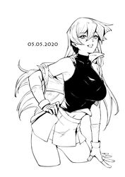  cropped_legs female fingerless_gloves gloves greyscale long_hair md5_mismatch mibry_(phrysm) monochrome navel resolution_mismatch skirt sleeveless solo source_larger tenjouin_asuka turtleneck vest yu-gi-oh! yu-gi-oh!_arc-v 