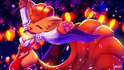  16:9 2022 5_tails anthro artist_name asian_clothing biped breasts cherry_blossom cherry_blossom_tree cherry_tree claws clothed clothing cute_fangs dated digital_media_(artwork) eyelashes female finger_claws flower fruit_tree fur generation_1_pokemon hair handpaw hi_res inner_ear_fluff looking_at_viewer lunesnowtail multi_tail nintendo one_eye_closed open_mouth orange_body orange_fur orange_hair orange_inner_ear_fluff outside pawpads paws pink_pawpads plant pokemon pokemon_(species) prunus_(flower) purple_eyes shaded solo tail tree tuft vulpix white_clothing widescreen 