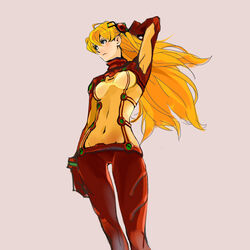  arm_up blue_eyes bodysuit breasts commentary_request covered_navel evangelion:_2.0_you_can_(not)_advance female hairpods interface_headset long_hair multicolored_bodysuit multicolored_clothes neon_genesis_evangelion orange_bodysuit orange_hair plugsuit rebuild_of_evangelion red_bodysuit small_breasts solo souryuu_asuka_langley supandaman test_plugsuit 