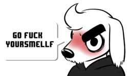  alpha_channel angry anthro blush canid canine canis clothing dogamy domestic_dog english_text fur humor male mammal profanity simple_background solo speech_bubble text undertale undertale_(series) white_body white_fur wooven 