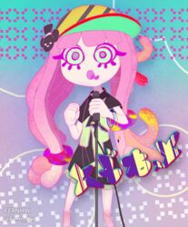  :d :o animated animated aqua_eyes baseball_cap black_shirt blinking closed_eyes clownfish dancing drooling eyelashes female fernhw fish green_skirt hair_ornament harmony&#039;s_clownfish_(splatoon) harmony_(splatoon) hat long_hair miniskirt music open_mouth pink_hair pleated_skirt saliva shirt short_sleeves singing skirt smile solo splatoon_(series) splatoon_1 striped_clothes striped_headwear tentacle_hair tropical_fish twitter_username 