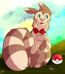  2019 digital_media_(artwork) furret generation_2_pokemon nintendo open_mouth pokemon pokemon_(species) simple_background smile solo yeenr 