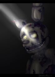  animatronic exposed_endoskeleton five_nights_at_freddy&#039;s five_nights_at_freddy&#039;s_3 glowing glowing_eyes hi_res lagomorph leporid machine mammal purple_man_(fnaf) rabbit robot scottgames shadowbonnie2001_(artist) solo springtrap_(fnaf) wire 