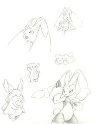  ambiguous_gender anthro audino black_and_white closed_eyes generation_4_pokemon generation_5_pokemon generation_6_pokemon hi_res lagomorph lopunny mammal mega_audino mega_evolution mega_lopunny mon311 monochrome nintendo open_mouth pokemon pokemon_(species) puffed_cheeks simple_background sketch_page slightly_chubby smile solo 