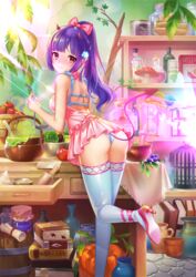  apple ass back bad_id bad_pixiv_id basket blue_flower blue_rose blunt_bangs book book_stack bottle bow bowl bowtie breasts cage can closed_mouth commentary_request cowboy_shot day demon_girl demon_horns demon_tail dress female flower food from_behind fruit grapes hair_flower hair_ornament hairbow hairclip high_heels highres holding horns hourglass indoors ladle leaf leg_up light_rays littleamber long_hair looking_at_viewer looking_back medium_breasts microdress mushroom original panties pantyshot pink_bow pink_dress pink_footwear plant plate pointy_ears ponytail pumpkin purple_hair red_eyes rose smile solo standing standing_on_one_leg sunbeam sunlight table tail thighhighs underwear upskirt white_panties white_thighhighs 