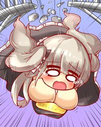  azur_lane breasts bridge broken_bridge commentary_request emphasis_lines enostal falling fat_joke female formidable_(azur_lane) grey_hair highres large_breasts open_mouth solid_oval_eyes solo tears translated twintails 