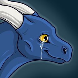  1:1 blue_background blue_body blue_skin bodily_fluids crying deerdaddy13 dragon ezurth feral headshot_portrait horn icon looking_forward male mythological_creature mythological_scalie mythology portrait pupils reaction_image scalie simple_background smile solo tears white_horn yellow_eyes 