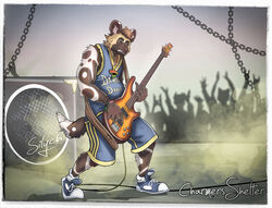  absurd_res african_wild_dog amplifier anthro bass_guitar belly black_nose bottomwear bracelet brown_body brown_fur canid canine chains charmersshelter clothed clothing crowd darius_davis detailed_background digital_media_(artwork) english_text footwear frohawk fur group guitar hair hi_res holding_object humbucker jewelry male mammal multicolored_body multicolored_fur musical_instrument necklace outside playing_bass playing_music plucked_string_instrument rocking_out shirt shoes shorts slightly_chubby slightly_chubby_male smoke sneakers solo string_instrument tank_top text text_on_clothing text_on_shirt text_on_tank_top text_on_topwear topwear 