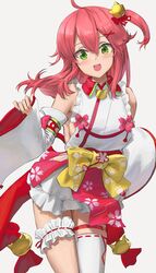  athenawyrm blush breasts detached_sleeves female highres hololive japanese_clothes kimono long_hair looking_at_viewer open_mouth sakura_miko sakura_miko_(1st_costume) short_kimono sleeveless smile solo virtual_youtuber 