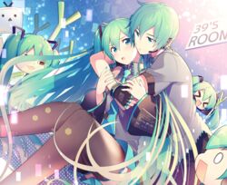  &gt;_&lt; 1boy 39 4girls aqua_eyes aqua_hair aqua_nails aqua_necktie bare_shoulders black_legwear black_skirt black_sleeves blush commentary cyberspace detached_sleeves dutch_angle food genderswap_(ftm) grey_shirt hachune_miku hair_ornament hatsune_miku hatsune_mikuo headphones headset holding holding_another&#039;s_arm holding_food holding_spring_onion holding_vegetable hug hug_from_behind leaning_forward long_hair miniskirt multiple_girls nail_polish necktie open_mouth pleated_skirt raised_eyebrow rule_63 shirt shiteyan&#039;yo short_sleeves sinaooo sitting skirt sleeveless sleeveless_shirt solid_circle_eyes spring_onion sweat terebi-chan thighhighs triangle_mouth twintails vegetable very_long_hair virtual_reality vocaloid yukkuri_shiteitte_ne zettai_ryouiki 