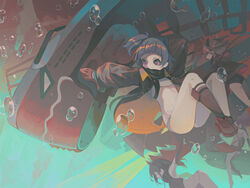  4girls air_bubble asymmetrical_legwear azur_lane bad_id bad_pixiv_id black_hair blue_hair blunt_bangs bubble cross flat_chest gloves highres hina_(bird_salty) iron_cross jacket multiple_girls pink_hair red_eyes short_hair single_sock socks stomach submarine submerged twintails u-47_(azur_lane) u-556_(azur_lane) u-557_(azur_lane) u-81_(azur_lane) underwater uneven_legwear watercraft 