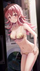  :o absurdres ahoge blush bra breasts cleavage collarbone commentary_request female highres idolmaster idolmaster_shiny_colors komiya_kaho light_rays long_hair looking_at_viewer masuku_(saint_mask) medium_breasts mirror navel panties red_eyes red_hair solo stomach sunlight sweatdrop underwear underwear_only undressing very_long_hair voyeurism washing_machine yellow_bra yellow_panties 