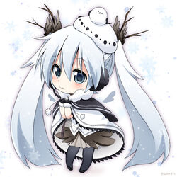  bird bird_hat black_capelet black_gloves black_thighhighs blue_eyes blue_hair branch brown_skirt capelet chibi cloak commentary earmuffs feather_hair_ornament feathers female full_body fur-trimmed_capelet fur_trim gloves hair_ornament hat hatsune_miku leaning_forward light_blue_hair light_blush long-tailed_tit long_hair looking_at_viewer pleated_skirt skirt smile snowflake_background solo sudachi_(calendar) thighhighs tit_(bird) twintails twitter_username very_long_hair vocaloid white_cloak wing_hair_ornament yuki_miku yuki_miku_(2018)_(applicant) 