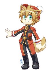  anthro biped boots canid canine canis clothed clothing domestic_dog footwear front_view fully_clothed harusuke male mammal signature simple_background smile solo standing uniform white_background 