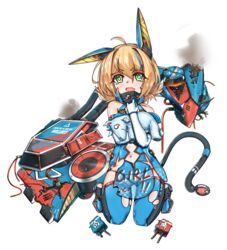  12cat ahoge animal_ears ass_visible_through_thighs bare_shoulders black_thighhighs blonde_hair blue_dress cable cable_tail cat_ears cat_tail clothes_writing colorado_(warship_girls_r) commentary_request damaged detached_collar dress elbow_gloves female full_body gloves green_eyes hair_between_eyes hair_ornament hairclip highres hugging_object looking_at_viewer mecha_musume mechanical_ears mechanical_tail multicolored_eyes multicolored_hair navel oerba_yun_fang open_mouth panties polka_dot polka_dot_panties see-through short_dress short_hair sitting solo streaked_hair stuffed_unicorn tail tears thighhighs torn_clothes torn_dress torn_thighhighs two-tone_gloves underwear wariza warship_girls_r white_background yellow_eyes yellow_panties 