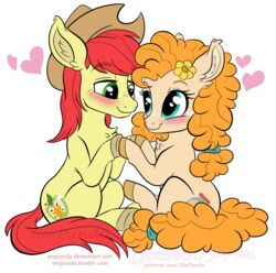  2017 alpha_channel blue_eyes bright_mac_(mlp) chibi duo equid equine female feral friendship_is_magic green_eyes hasbro heart_symbol holding_hooves horse male mammal my_little_pony pear_butter_(mlp) pony romantic romantic_couple simple_background stepanda transparent_background 