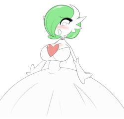  blush breasts choker eyebrows_visible_through_hair female gardevoir green_hair green_lipstick hair_over_one_eye large_breasts lipstick looking_down mega_gardevoir mega_pokemon no_humans open_mouth outstretched_arms photoshop pokemon pokemon_(creature) pokemon_rse sealguy short_hair simple_background solo standing surprised tears white_background white_eyes 