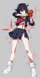  bad_id bad_pixiv_id black_hair blue_eyes crop_top crop_top_overhang female full_body gloves highres kill_la_kill looking_at_viewer matoi_ryuuko meer_rowe midriff multicolored_hair navel panties pantyshot photoshop_(medium) pleated_skirt red_hair school_uniform senketsu serafuku shirt short_hair single_glove skirt smile solo sparkle standing streaked_hair suspenders torn_clothes torn_shirt two-tone_hair underwear 