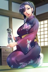  breasts female game_cg in&#039;en japanese_clothes kimono large_breasts looking_at_viewer milf purple_hair speed yukata 