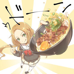  :q bowl brown_hair chives chopsticks commentary_request egg female food foreshortening from_above green_eyes inubouzaki_fuu kanran long_hair noodles photoshop_(medium) pigeon-toed pink_hair pleated_skirt sanshuu_middle_school_uniform school_uniform serafuku skirt solo sunburst sunburst_background thighhighs tongue tongue_out translated udon white_thighhighs yuuki_yuuna_wa_yuusha_de_aru yuusha_de_aru zettai_ryouiki 