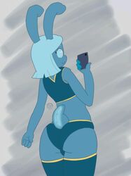  2016 anthro cellphone clothed clothing crystal_sparks daniel_goldcoin electronics femboy fur hi_res lagomorph leporid male mammal phone rabbit selfie simple_background smile solo 