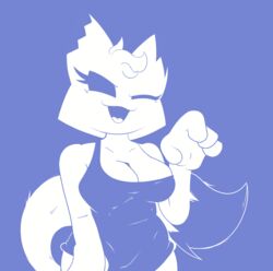  absurd_res anthro blue_and_white breasts cleavage clothed clothing clyde_(discord) discord_(app) female fur hi_res monochrome mrbreadmcman simple_background simple_coloring smug solo white_body white_fur 