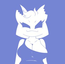  absurd_res anthro blue_and_white breasts cleavage clothed clothing clyde_(discord) discord_(app) female fur hi_res monochrome mrbreadmcman simple_background simple_coloring smug solo white_body white_fur 