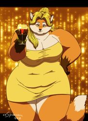  2018 alcohol anthro artist_name bedroom_eyes belly beverage big_breasts blonde_hair bracelet breasts canid canine clothing container cup digital_media_(artwork) dress drinking_glass eyeshadow female fox fur glass glass_container glass_cup hair hi_res huge_breasts jewelry makeup mammal michelle_(xxsparcoxx) multicolored_body multicolored_fur narrowed_eyes obese orange_body orange_fur overweight overweight_anthro overweight_female seductive solo thick_thighs two_tone_body two_tone_fur wide_hips wine wine_glass xxsparcoxx 