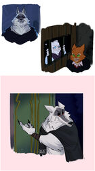  absurd_res alternate_universe annoyed anthro beauty_and_the_beast blue_eyes bodily_fluids canid canine canis claws clothed clothing crying death_(puss_in_boots) domestic_cat dreamworks dulcinea_(puss_in_boots) felid feline felis female fluffy frown fur gesture green_eyes group hand_gesture hi_res male mammal orange_body orange_fur pointing poncho prisoner puss_in_boots_(character) puss_in_boots_(dreamworks) red_eyes rowanrowlandridley serious tabby_cat tears trio white_body white_fur wolf 