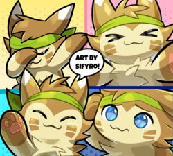  accessory ambiguous_form ambiguous_gender blitzdrachin blue_background blue_eyes brown_body brown_fur cheek_tuft chest_tuft closed_eyes conditional_dnp confusion dabbing daww emotes facial_tuft fur furret generation_2_pokemon gesture happy head_tuft headband meme multiple_images nintendo pawpads pink_background pink_pawpads pokemon pokemon_(species) shaded simple_background solo tuft waving waving_at_viewer yellow_background 