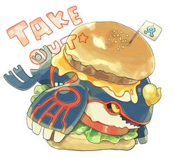  akadako animal_focus black_sclera burger cheese colored_sclera commentary_request dated_commentary english_text food food_focus food_on_head in_food kyogre lettuce meat mini_flag multicolored_eyes no_humans object_on_head one-hour_drawing_challenge open_mouth partial_commentary pokemon pokemon_(creature) red_eyes sesame_seeds simple_background solo team_aqua tomato white_background yellow_eyes 