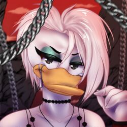  1:1 album_cover alternative_fashion alternative_rock anatid angry anseriform anthro avian bird bodily_fluids bust_portrait chains cover crying daisy_duck disney duck ducktales ducktales_(2017) emo_haircut emotional eyeliner female goth grunge_(genre) hair hard_rock heavy_metal hi_res honeyvanilla jewelry looking_at_viewer makeup necklace portrait punk_rock rock_(genre) sad solo tears touching_hair twirling_hair 