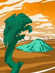  2023 3:4 absurd_res accipitriform ambiguous_gender artist_name avian avian_feet beak biped bird claws cloud crater detailed_background digital_drawing_(artwork) digital_media_(artwork) eddybird feathered_wings feathers feet feral full-length_portrait green_and_orange hi_res island lake orange_text oregon outside park perched portrait pupils rear_view restricted_palette scp-3310 scp_foundation shaded signature simple_background simple_shading sky solo talons text those_twisted_pines three-quarter_view toe_claws toes tree_stump vulture water wings 