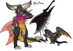  ambiguous_gender animal_humanoid black_body black_scales capcom clawed_fingers claws dragon hi_res horn humanoid kobold lewdaesthetics magenta_scales melee_weapon monster_hunter mythological_creature mythological_scalie mythology nergigante nerotura scales scalie scalie_humanoid solo spiked_tail spikes spikes_(anatomy) sword tail teeth teeth_showing toe_claws weapon yellow_body yellow_scales 