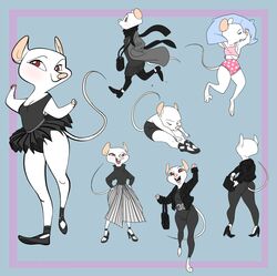  anthro bottomwear clothed clothing dancewear dress female footwear hi_res high_heels mammal model_sheet mouse multiple_poses murid murine oddjuice odile panties pose purse red_eyes rodent skirt solo tutu underwear 