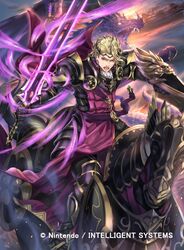  1boy armor armored_boots blonde_hair boots cape cloud commentary_request copyright_name dragon fangs fire_emblem fire_emblem_cipher fire_emblem_fates gloves kuroba.k male_focus official_art open_mouth red_eyes shield sky sword teeth tiara weapon xander_(fire_emblem) 