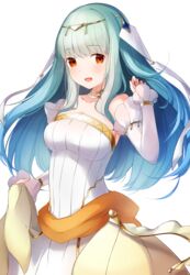  :d bad_id bad_pixiv_id blue_hair blunt_bangs breasts choker cleavage collarbone detached_sleeves dress female fire_emblem fire_emblem:_the_blazing_blade fire_emblem_heroes floating_hair large_breasts long_hair looking_at_viewer ninian_(bridal)_(fire_emblem) ninian_(fire_emblem) open_mouth red_eyes ringozaka_mariko sideboob simple_background sleeveless sleeveless_dress smile solo standing striped_clothes striped_dress white_background white_dress 