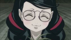  animated animated bayonetta bayonetta:_bloody_fate black_hair blue_eyes cereza female glasses lowres smile 