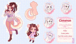  :3 absurd_res anthro anthrofied ass bodily_fluids boots bottomwear brown_hair chibi chinchilla chinchillid cinnamon_(sinamuna) clothing crying english_text expression_sheet female footwear freckles fur generation_5_pokemon hair heterochromia hi_res leggings legwear long_hair mammal minccino model_sheet nintendo pink_body pink_eyes pink_fur pokemon pokemon_(species) pokemorph ponytail rodent sad sensu.realis shorts smile solo spots sweater tattoo tears text topwear whiskers yellow_eyes 