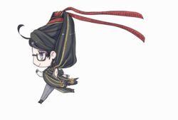  1boy animated bayonetta bayonetta_(character) bodysuit chibi female glasses heart luka_redgrave makeup running scarf 