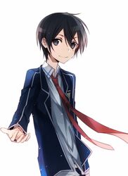  1boy black_eyes black_hair commentary_request jianmo_sl kirito male_focus necktie school_uniform sword_art_online 