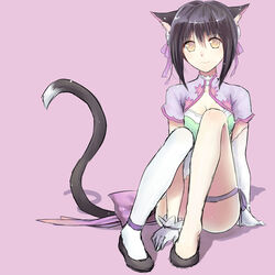  animal_ears black_hair cat_ears colivt commentary_request female highres legs shaomei_rin shining_(series) shining_hearts single_thighhigh sitting solo tail thighhighs 