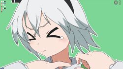  animated animated aqua_eyes female konpaku_youmu looking_at_viewer mikakunin_de_shinkoukei mumyuu parody short_hair silver_hair touhou ugoira 